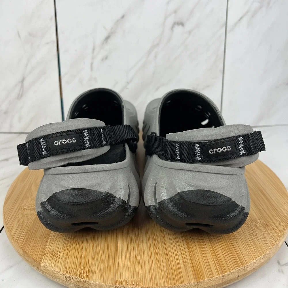 Crocs Echo Clog Mens Size 8 [Womens 10] Black Silver Reflective Clogs Shoes
